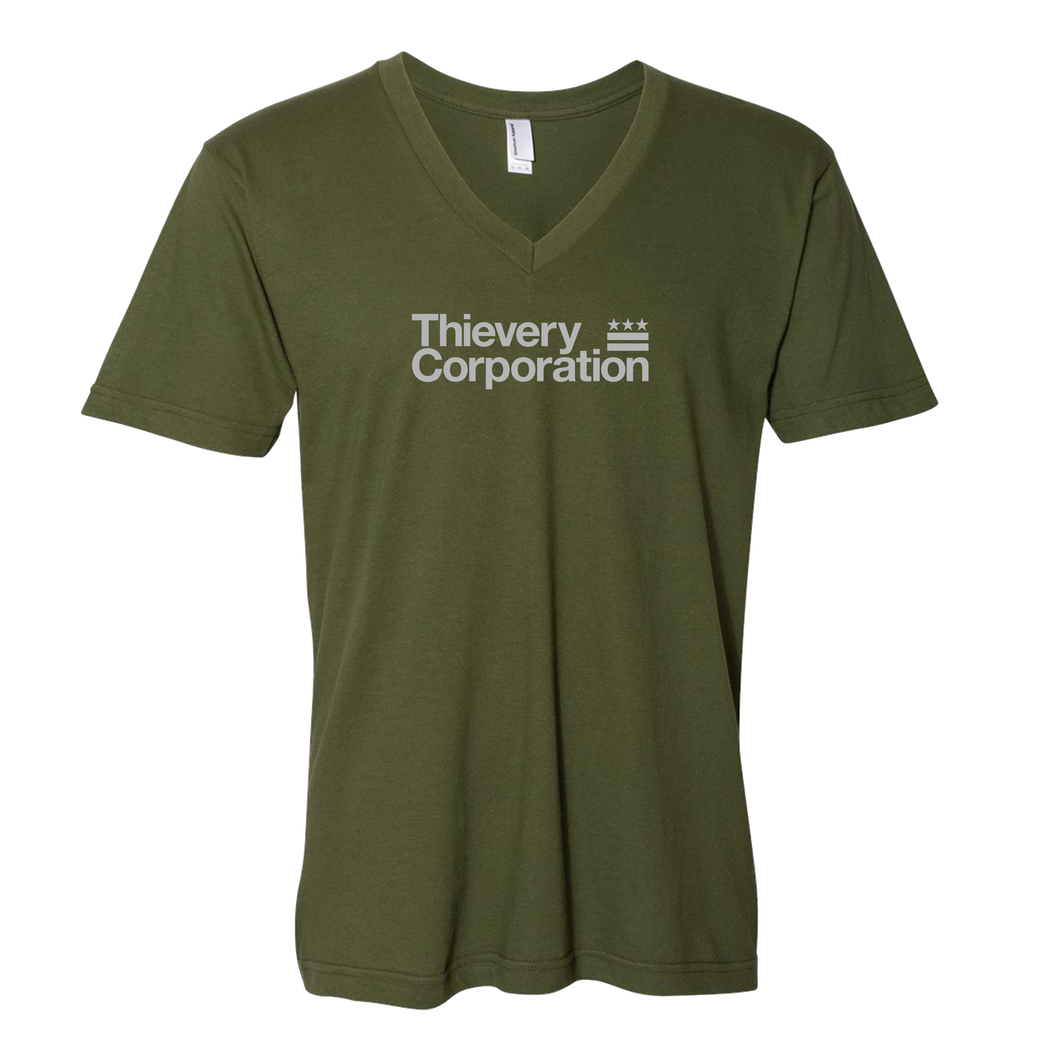 Thievery Corporation - American Apparel Fine Jersey V-Neck Tee Olive