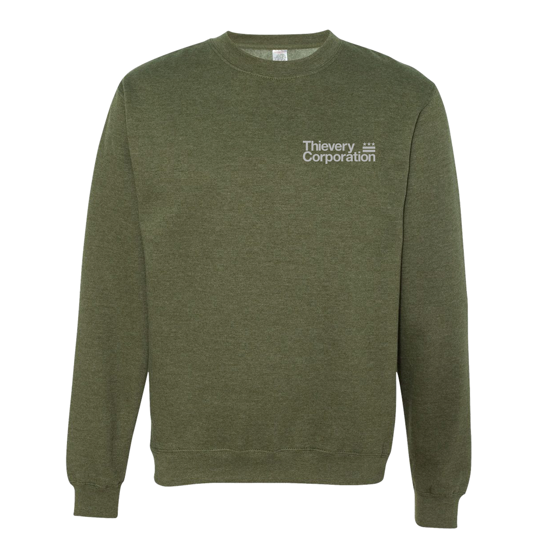 Thievery Corporation - Cotton Plus 9oz 70/30 Military Green Crewneck Sweatshirt