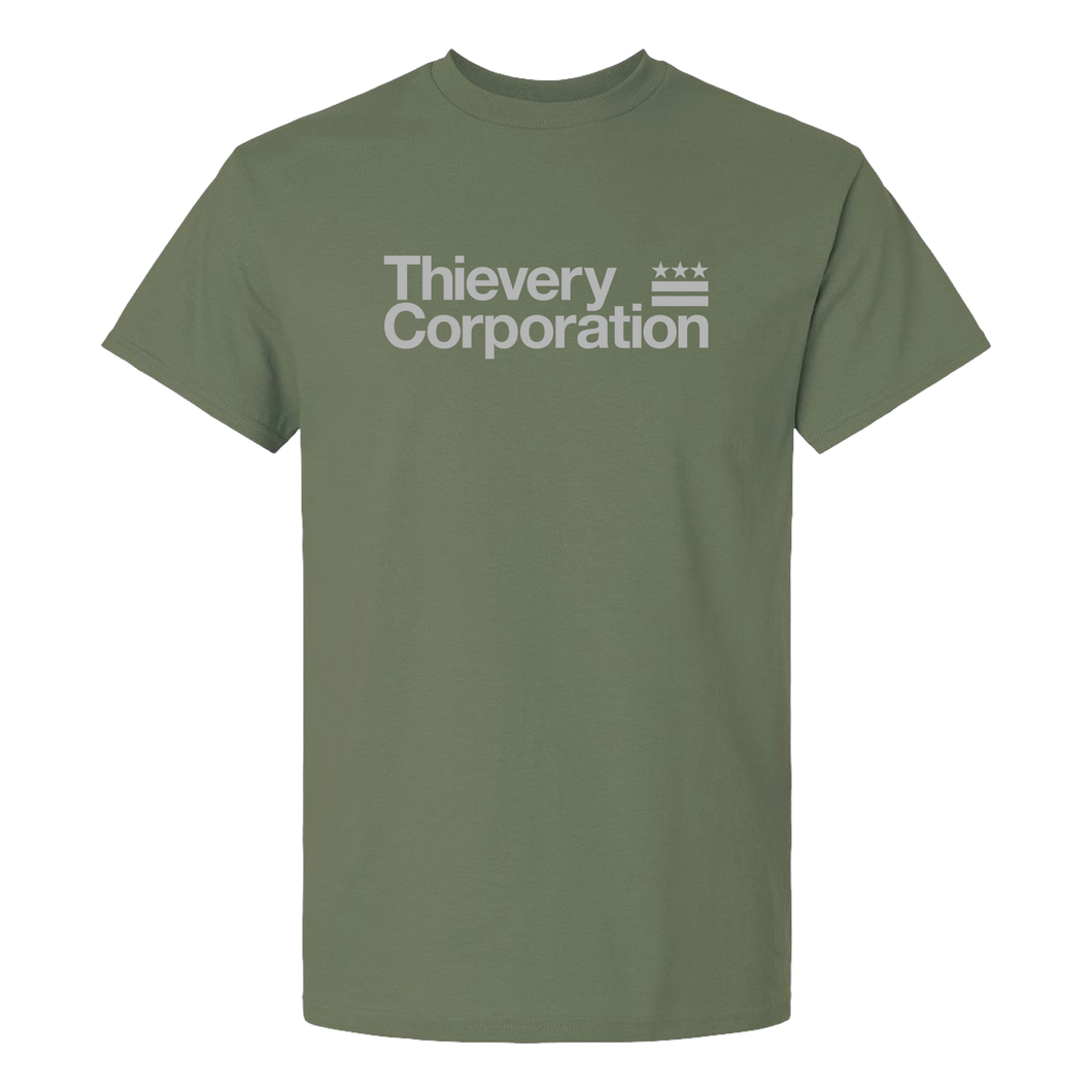 Thievery Corporation - Gildan Ultra Cotton Military Green DC Logo Men's Tee