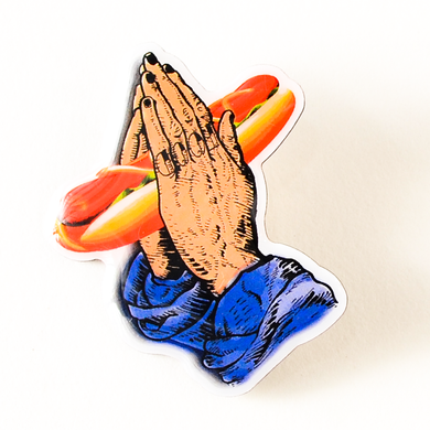 Praying Hands w/ Hot Dog Soft Enamel Pin 1.5