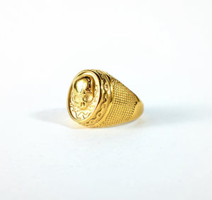 L.U.M. "Send Em 2 Tha Essence" Gold Ring / FDeath Scythe 60mm Gold Hoop Earrings