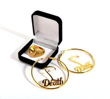 Load image into Gallery viewer, L.U.M. &quot;Send Em 2 Tha Essence&quot; Gold Ring / FDeath Scythe 60mm Gold Hoop Earrings